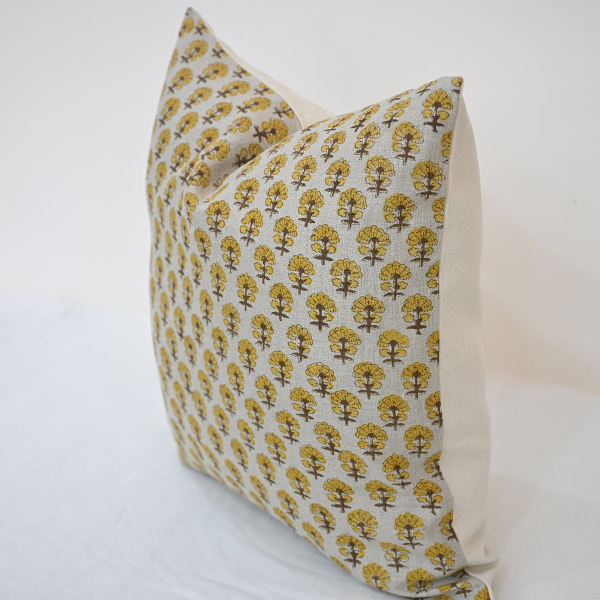 Summer Mustard  Linen Block Print Pillow Cover