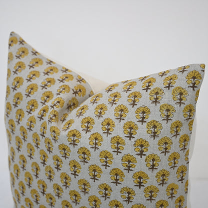 Summer Mustard  Linen Block Print Pillow Cover