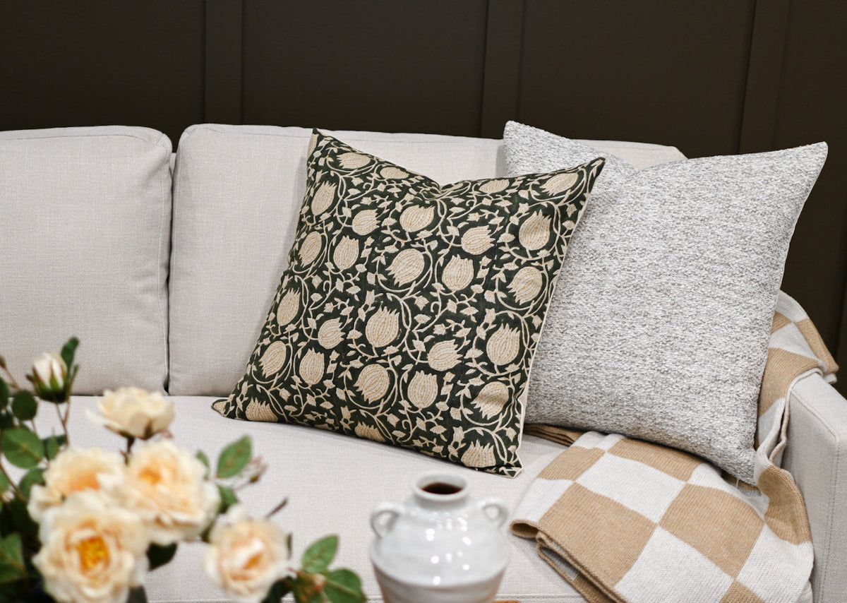 Aurora Olive Black Block Print Pillow Cover