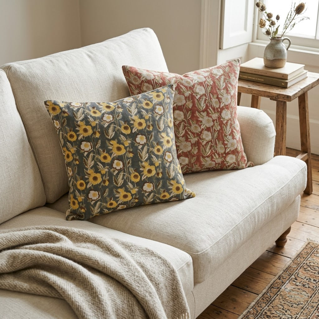 Maria Mustard Linen Block Print Pillow Cover