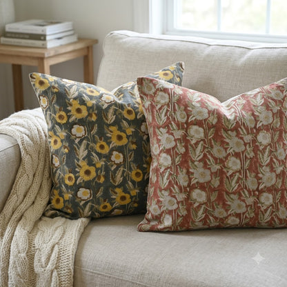Maria Brick Linen Block Print Pillow Cover
