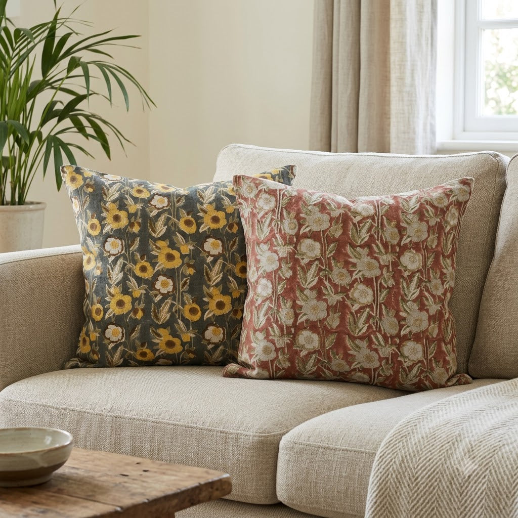 Maria Brick Linen Block Print Pillow Cover