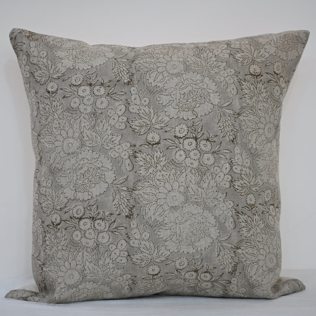 Jasmine Taupe Linen Block Print Pillow Cover