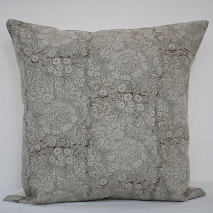 Jasmine Taupe Linen Block Print Pillow Cover