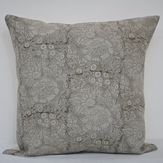 Jasmine Taupe Linen Block Print Pillow Cover