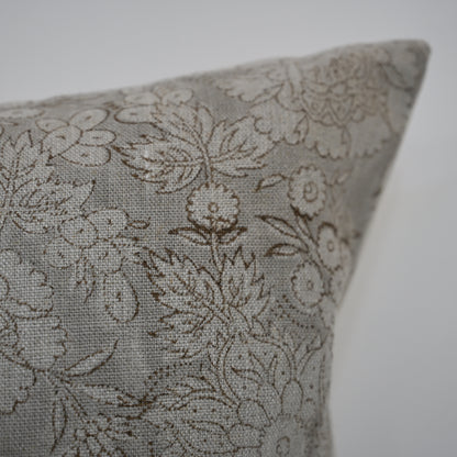 Jasmine Taupe Linen Block Print Pillow Cover