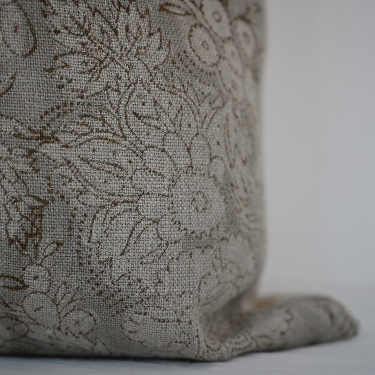 Jasmine Taupe Linen Block Print Pillow Cover