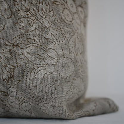 Jasmine Taupe Linen Block Print Pillow Cover