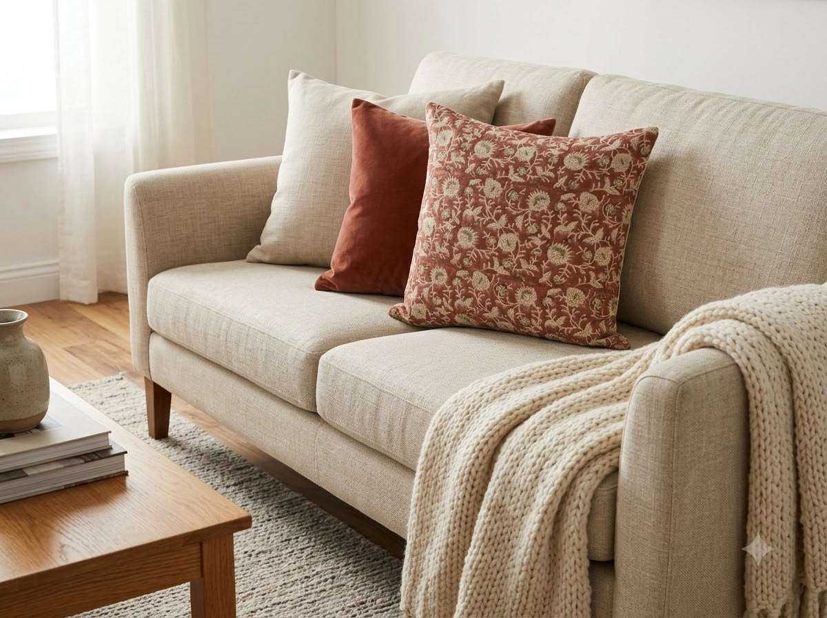 Eliza Rust Linen Block Print Pillow Cover