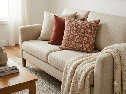 Eliza Rust Linen Block Print Pillow Cover