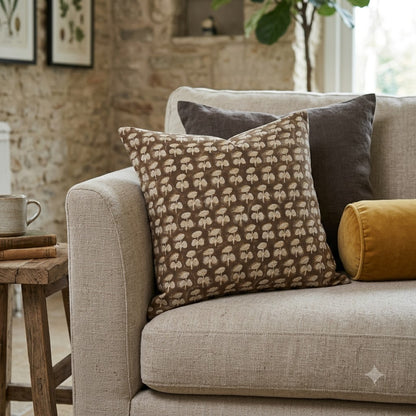 Joanna Espresso Linen Block Print Pillow Cover