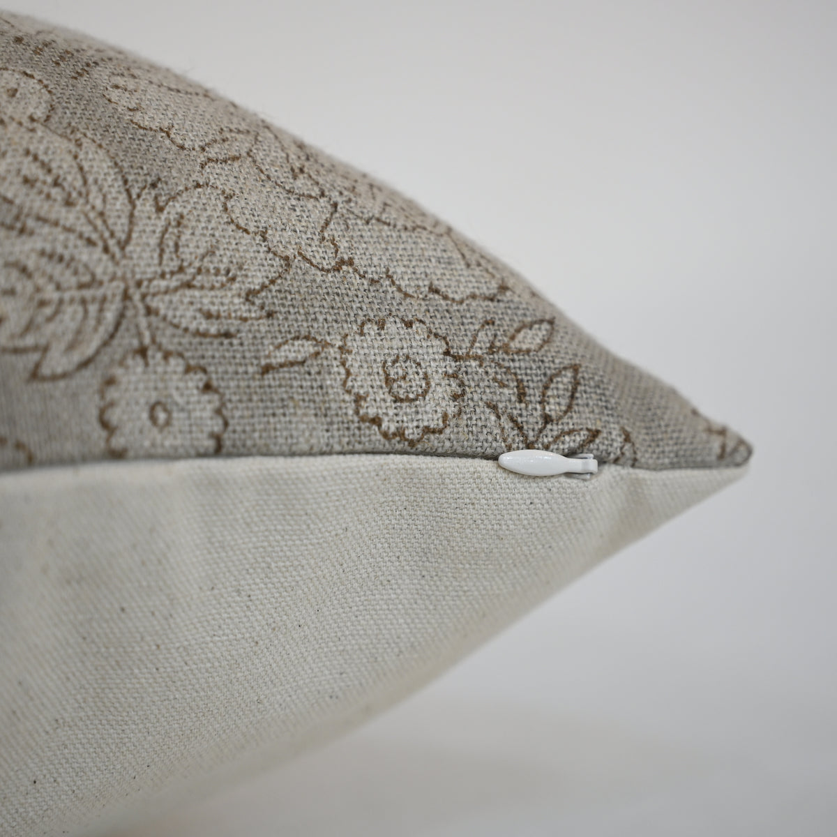 Jasmine Taupe Linen Block Print Pillow Cover