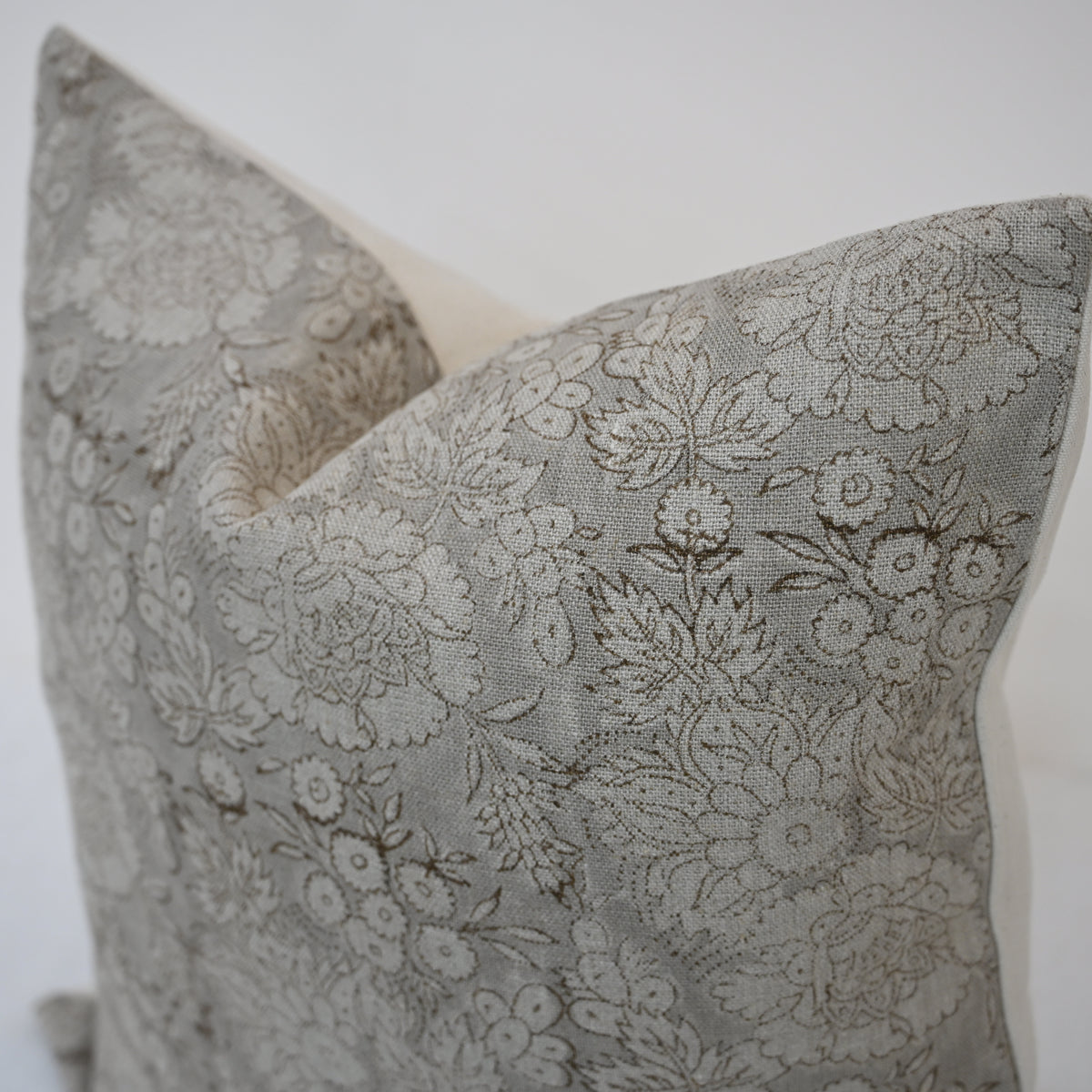Jasmine Taupe Linen Block Print Pillow Cover