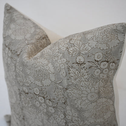 Jasmine Taupe Linen Block Print Pillow Cover