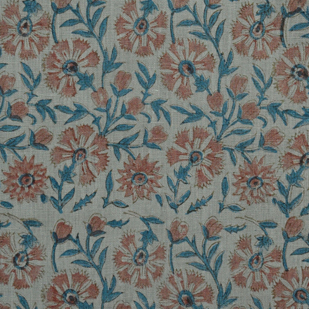 Alleb Floral Linen Block Print Fabric