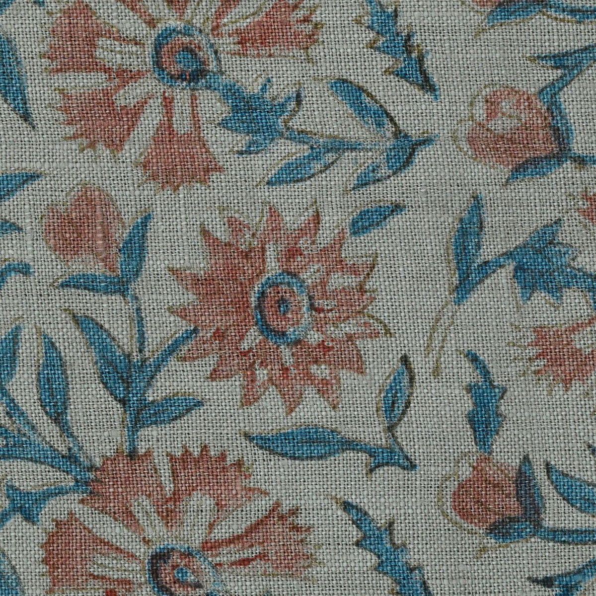 Alleb Floral Linen Block Print Fabric
