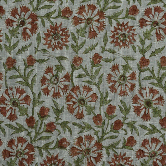 Alleb Floral Block Print Solid Linen Fabric