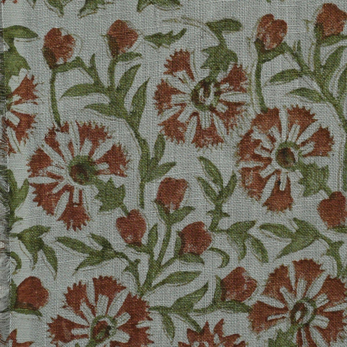 Alleb Floral Linen Block Print Fabric