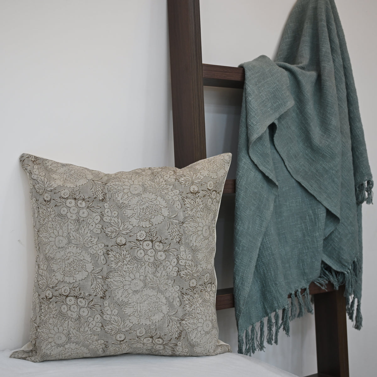 Jasmine Taupe Linen Block Print Pillow Cover