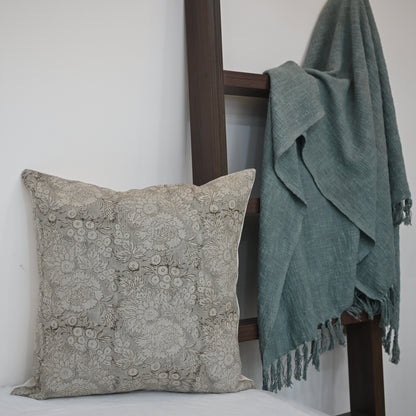 Jasmine Taupe Linen Block Print Pillow Cover