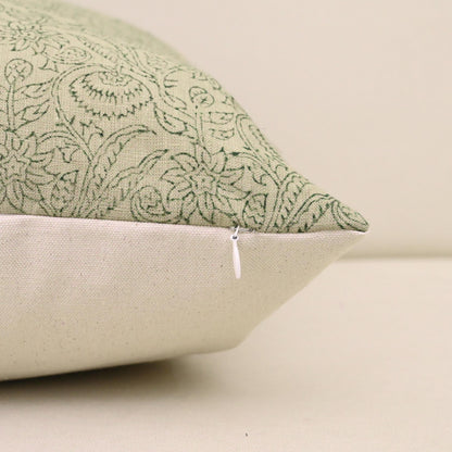 Sage Chintz Vine Linen Pillow Cover – view 4
