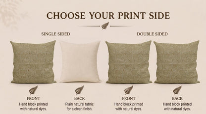 Stack of sage green chintz jaal block print pillow covers