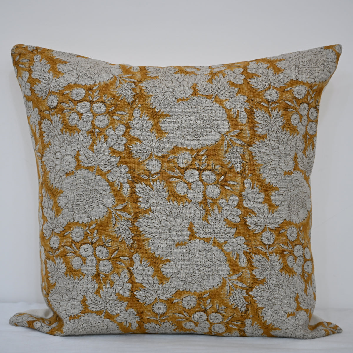 Jasmine Ochre Linen Block Print Pillow Cover