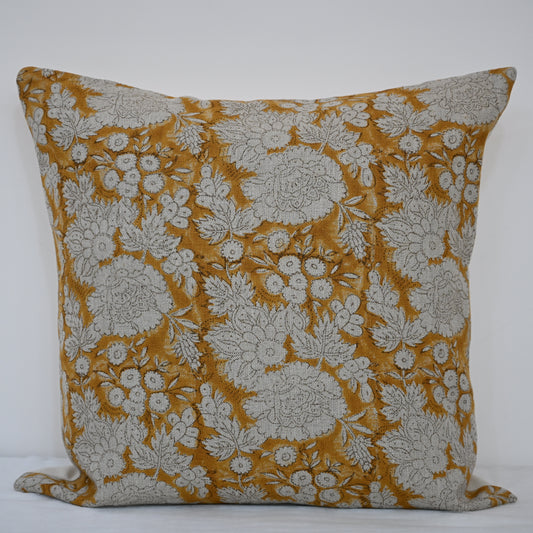 Jasmine Ochre Linen Block Print Pillow Cover