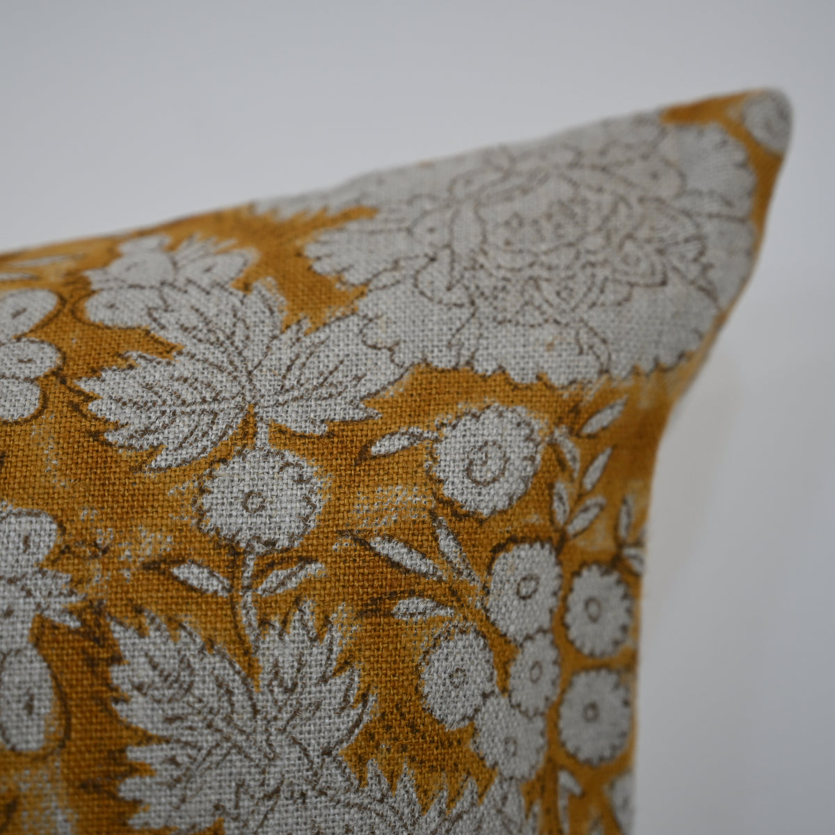 Jasmine Ochre Linen Block Print Pillow Cover