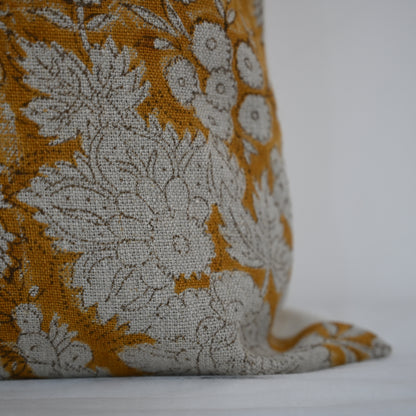 Jasmine Ochre Linen Block Print Pillow Cover
