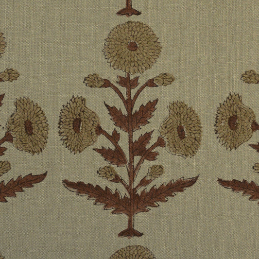 Taffette Floral Linen Block Print Fabric