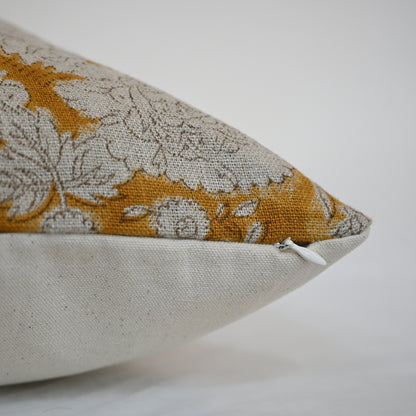 Jasmine Ochre Linen Block Print Pillow Cover