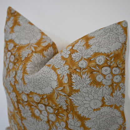 Jasmine Ochre Linen Block Print Pillow Cover
