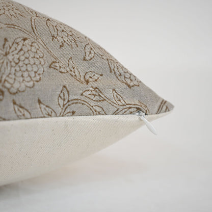 Lucia Charcoal Linen Block Print Pillow Cover