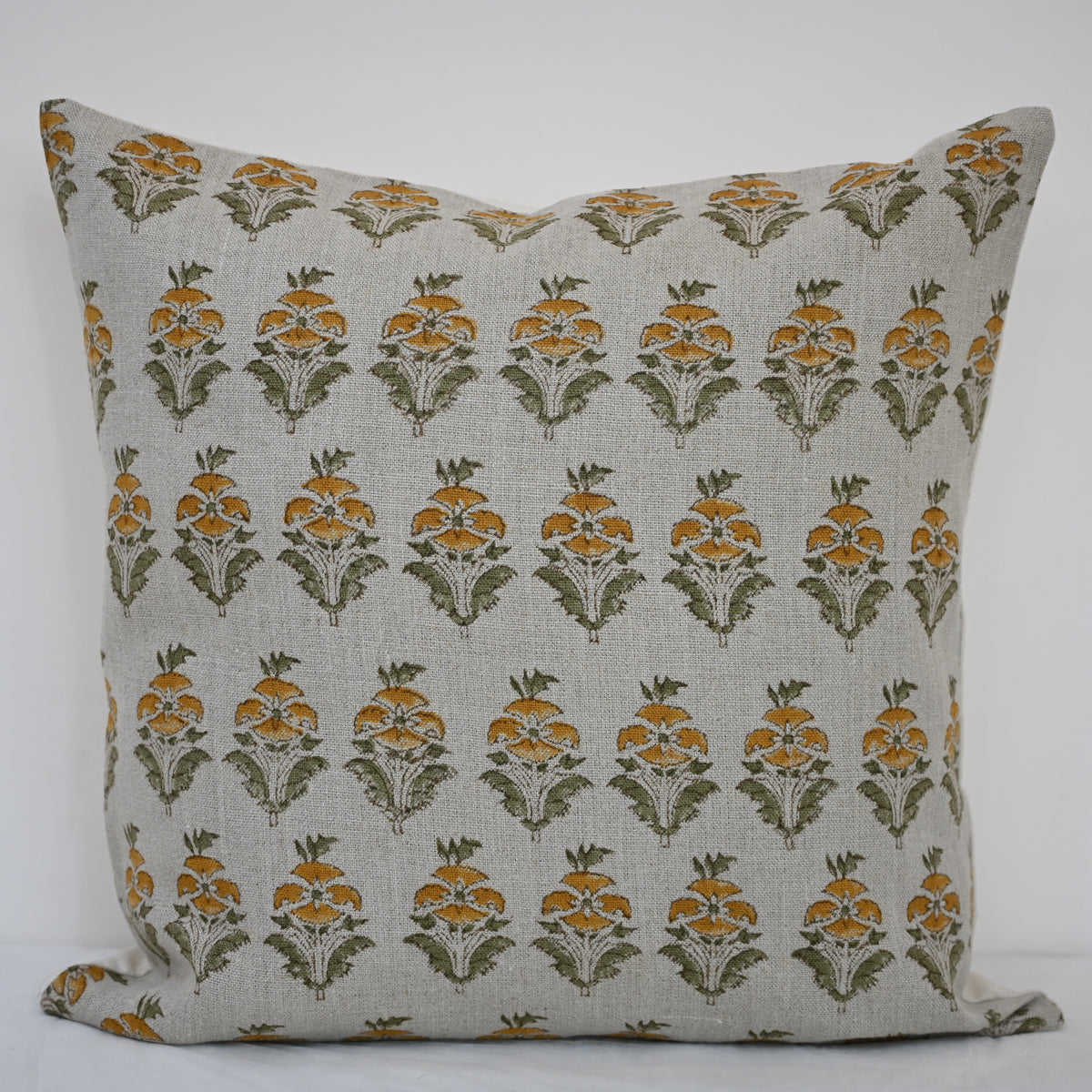 Ariana  Olive Linen Block Print Pillow Cover