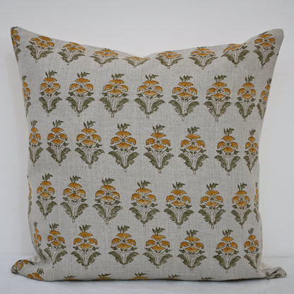 Ariana  Olive Linen Block Print Pillow Cover