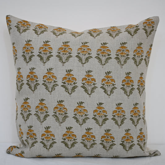Ariana  Olive Linen Block Print Pillow Cover