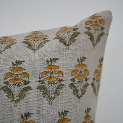 Ariana  Olive Linen Block Print Pillow Cover