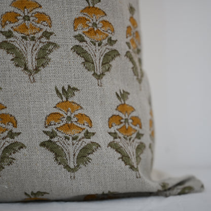 Ariana  Olive Linen Block Print Pillow Cover