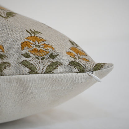 Ariana  Olive Linen Block Print Pillow Cover