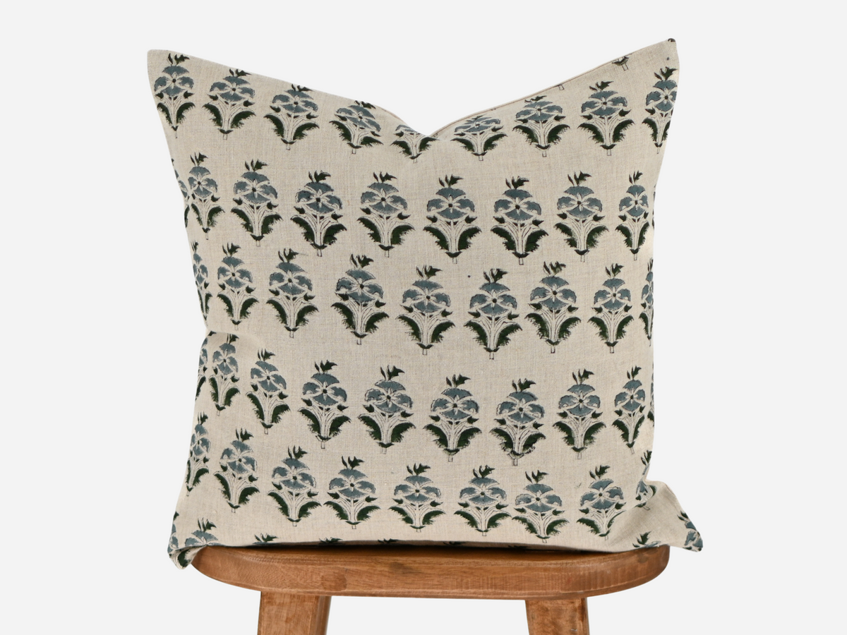 Camila  Dusty Slate  Block Print Pillow Cover