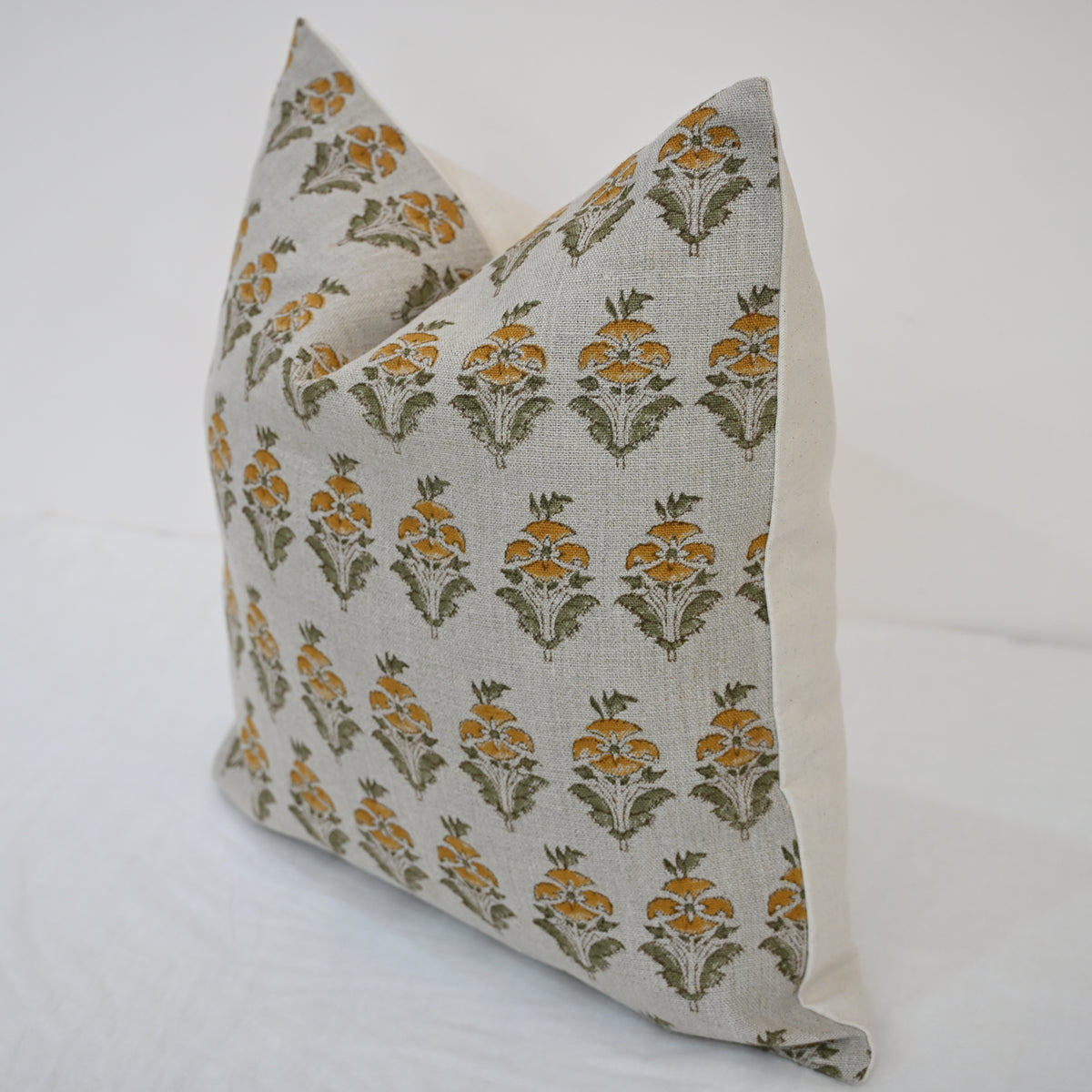 Ariana  Olive Linen Block Print Pillow Cover