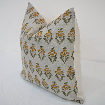 Ariana  Olive Linen Block Print Pillow Cover