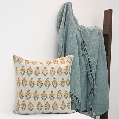 Ariana  Olive Linen Block Print Pillow Cover
