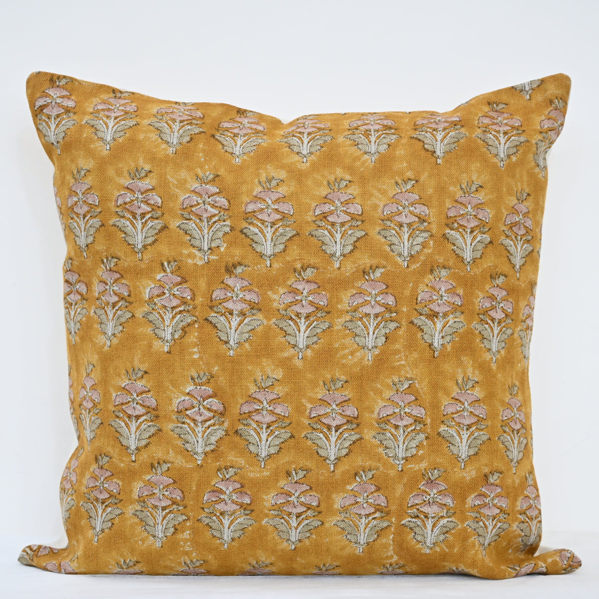 Ariana Mustard Linen Block Print Pillow Cover