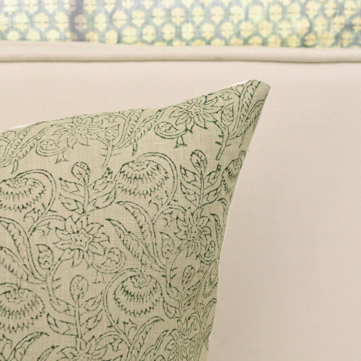 Sage Chintz Vine Linen Pillow Cover – view 3