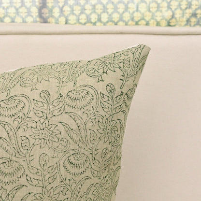 Sage Chintz Vine Linen Pillow Cover – view 3