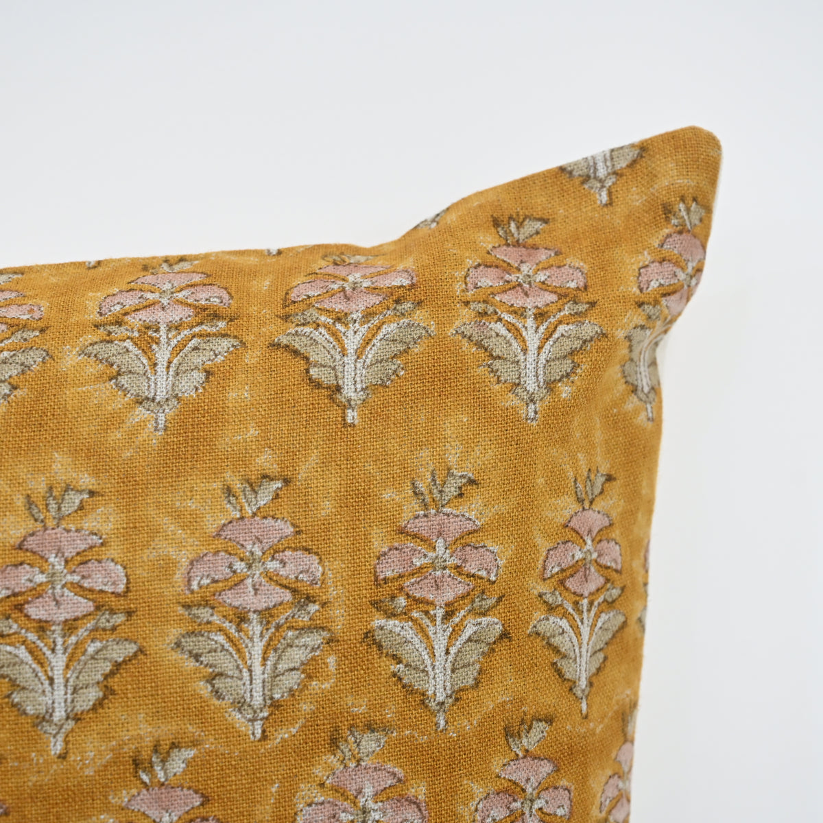 Ariana Mustard Linen Block Print Pillow Cover