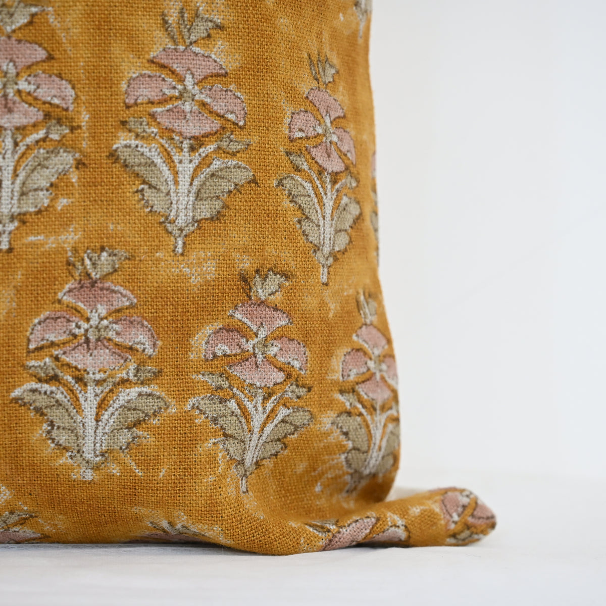 Ariana Mustard Linen Block Print Pillow Cover