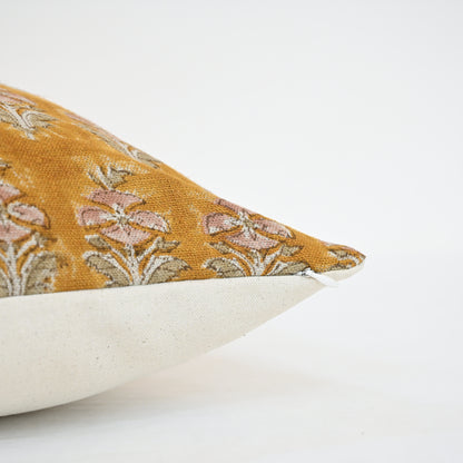 Ariana Mustard Linen Block Print Pillow Cover